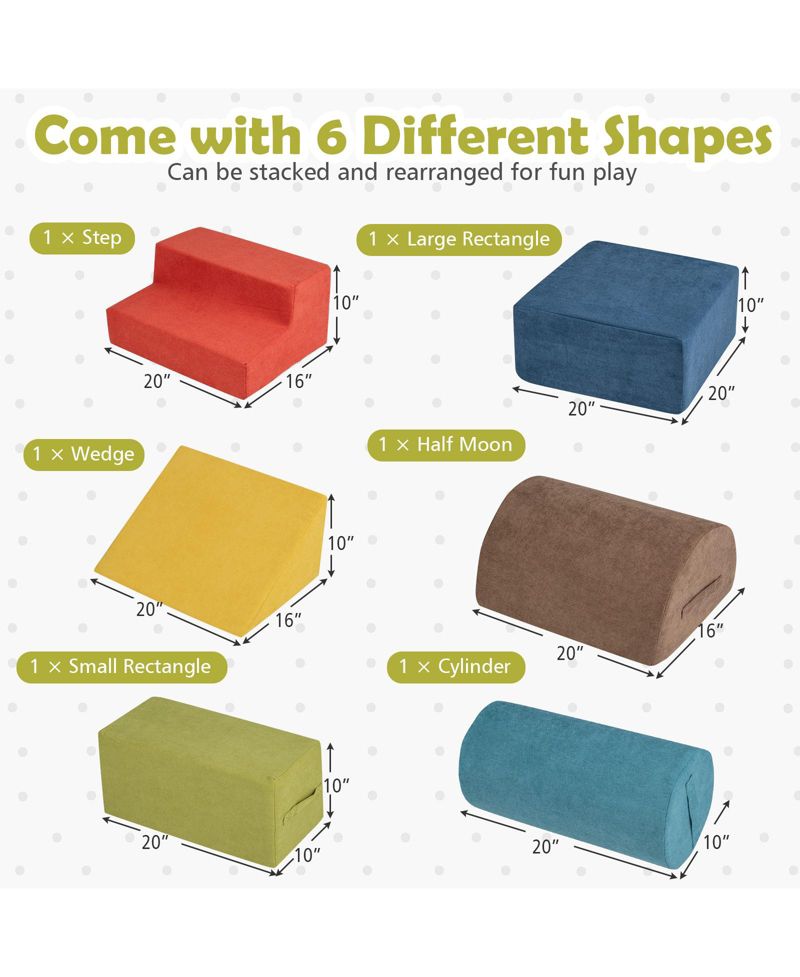 6-Piece Baby Climbing Blocks Set with High-Density Foam & Carry Handles