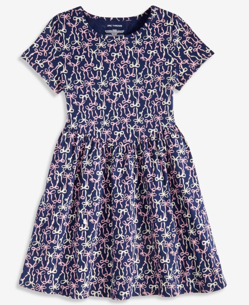 Girls' XS-XL Festive Bows Cotton Dress
