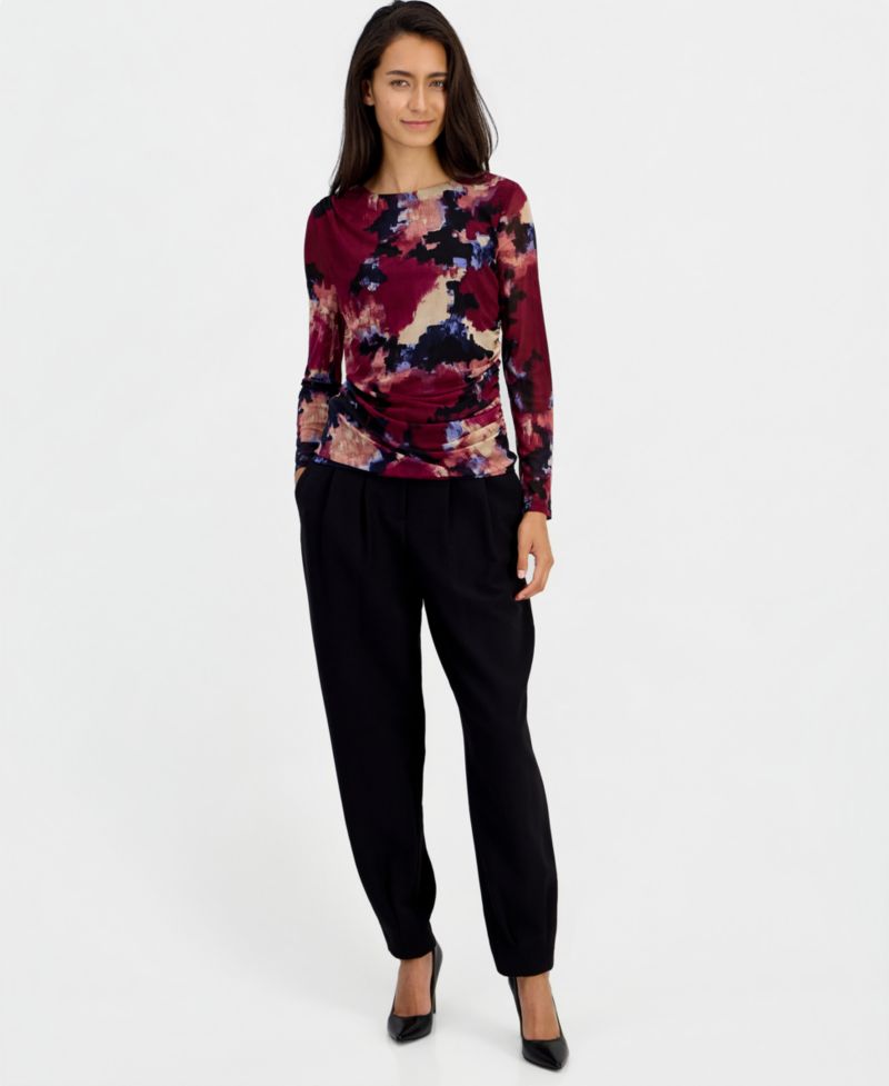 Women's Long-Sleeve Crewneck Ruched Top