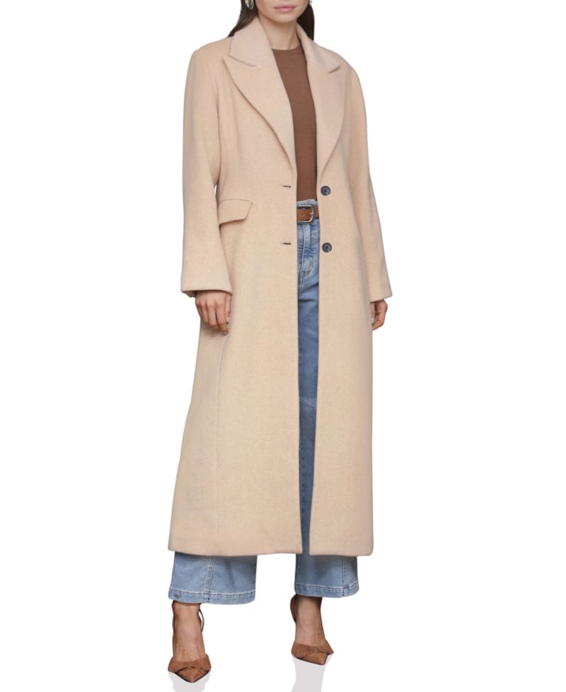 Women's Double-Breasted Long Wool-Blend Structured-Shoulder Coat
