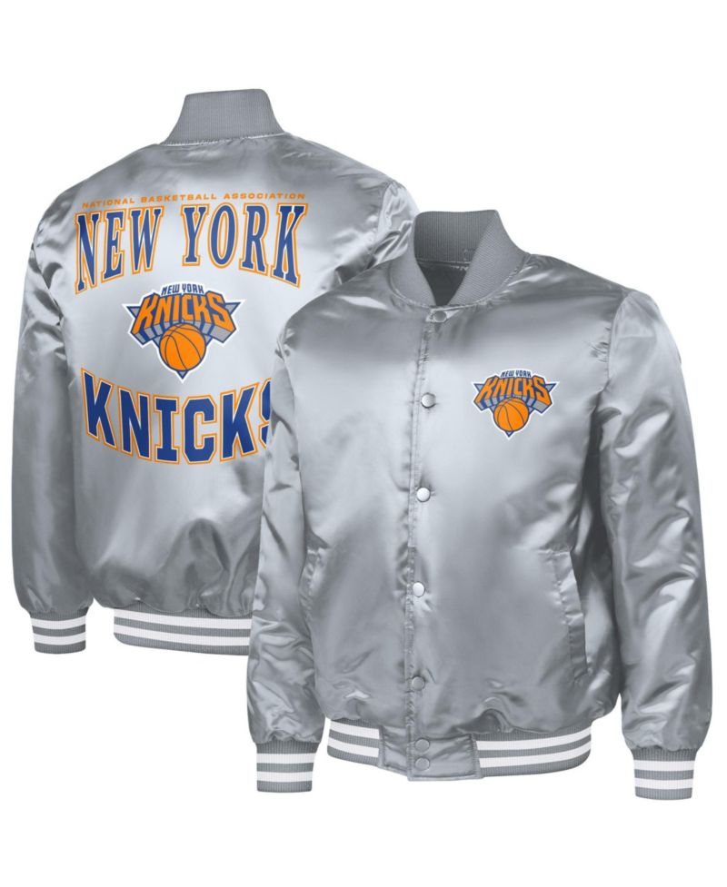 Men's Gray New York Knicks Adaptive Bold Logo Satin Varsity Jacket