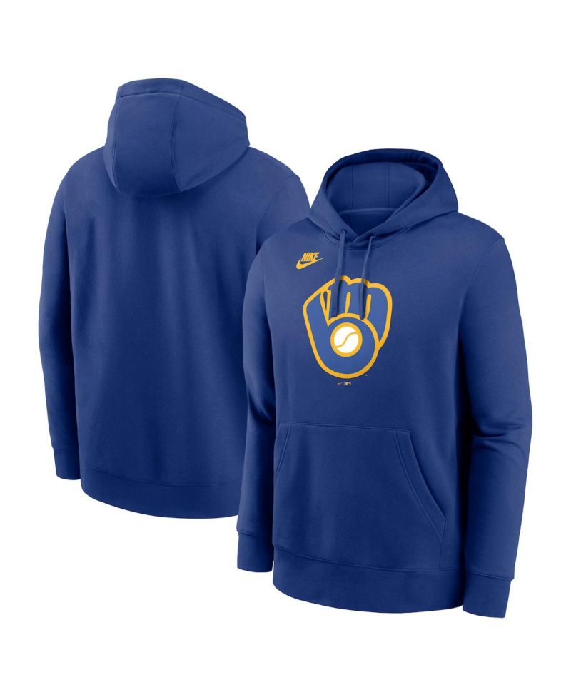Men's Royal Milwaukee Brewers Cooperstown Collection Logo Club Pullover Hoodie