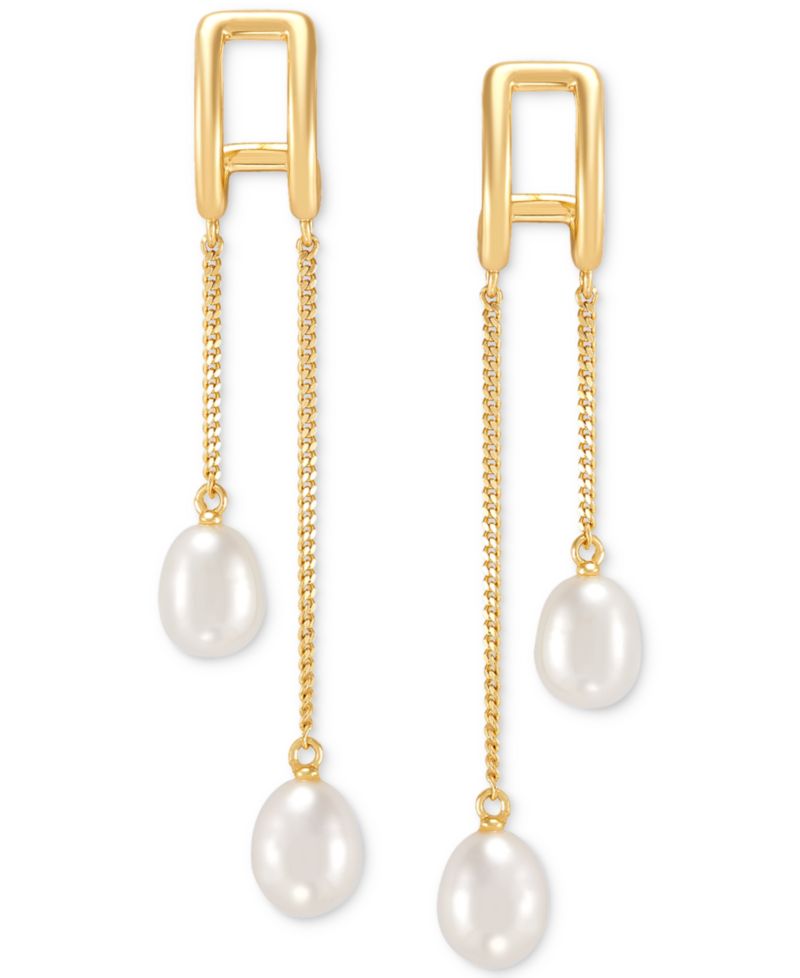 Giani Bernini Cultured Freshwater Pearl (7 x 5mm) Chain Drop Earrings in 14k Gold-Plated Sterling Silver