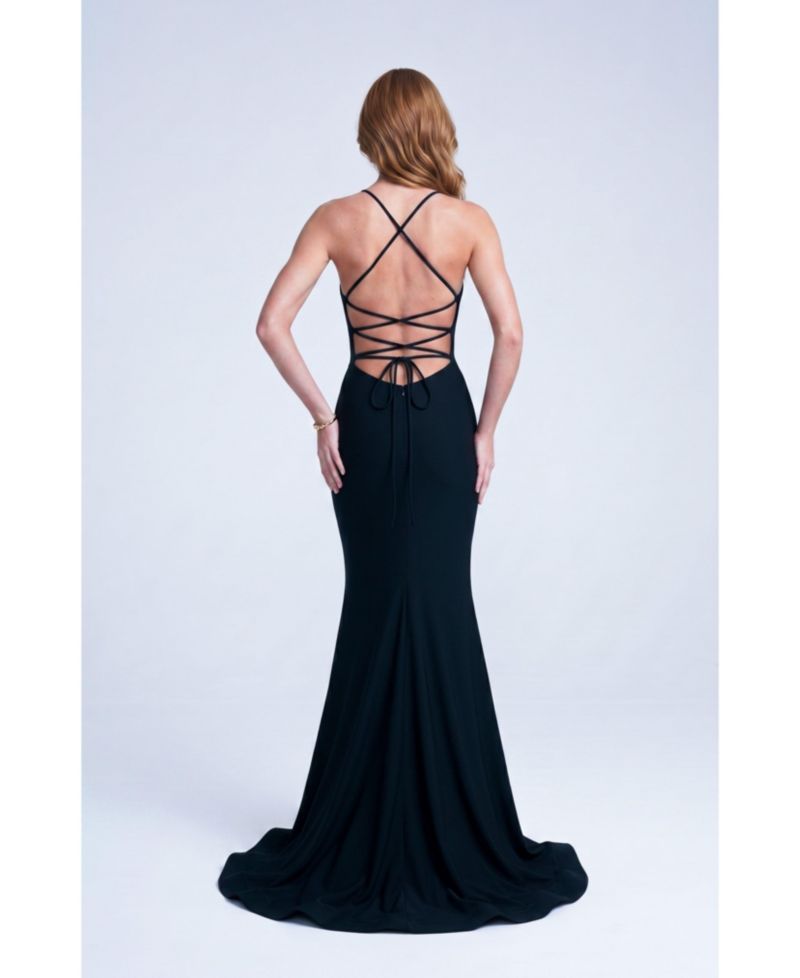 Women's Plunge-Neck Ruched Mermaid Gown