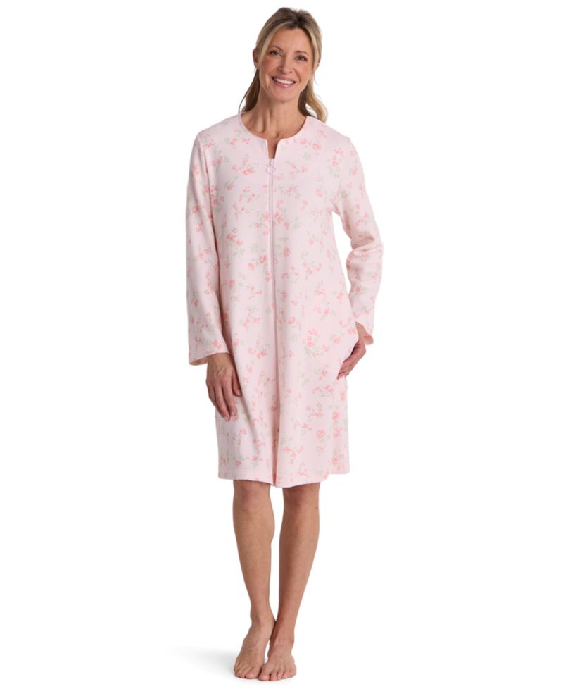 Women's Zip-Front Floral Textured Knit Robe