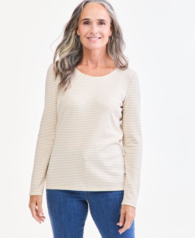 Petite Printed Long-Sleeve Scoop-Neck Top
