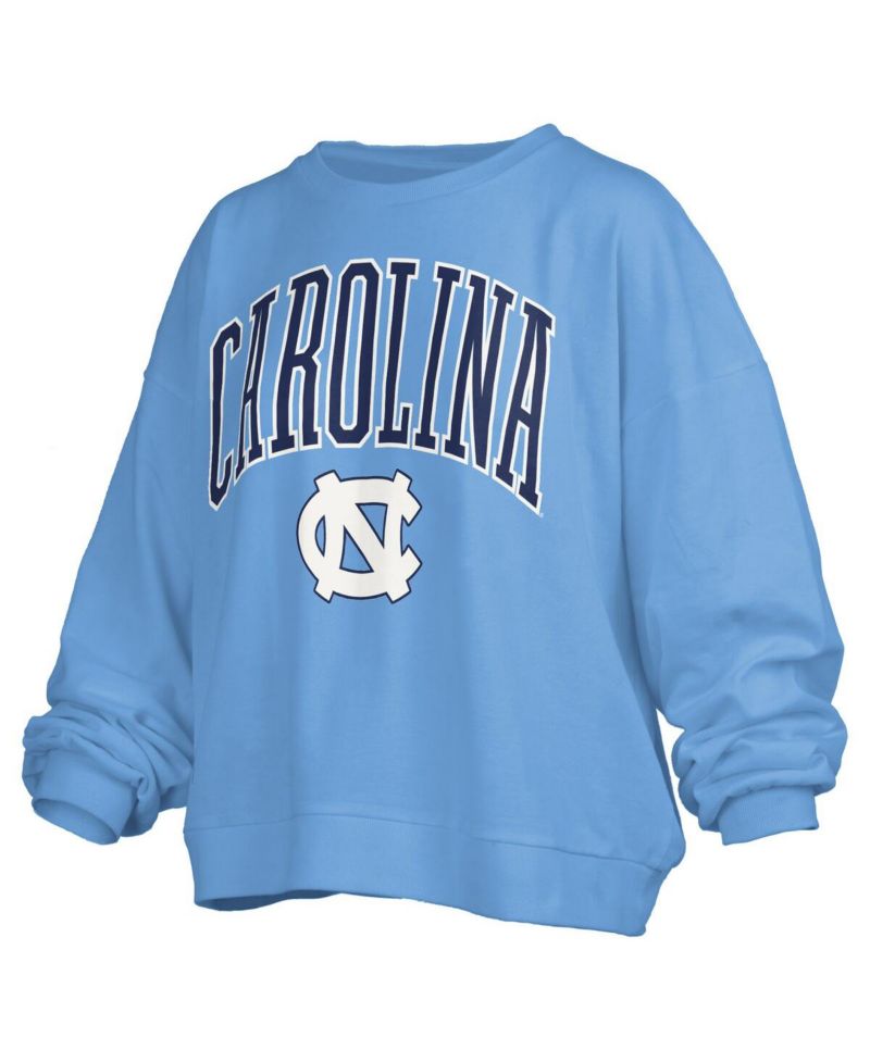 Women's Carolina Blue North Carolina Tar Heels Janise Arch Over Logo Waist Length Oversized Pullover Sweatshirt