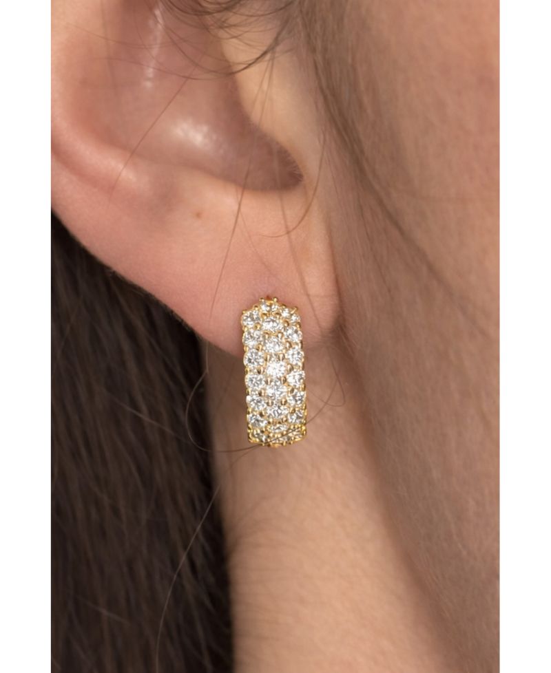 Sterling Silver Cubic Zirconia Pave Three-Row Huggie Hoop Earrings