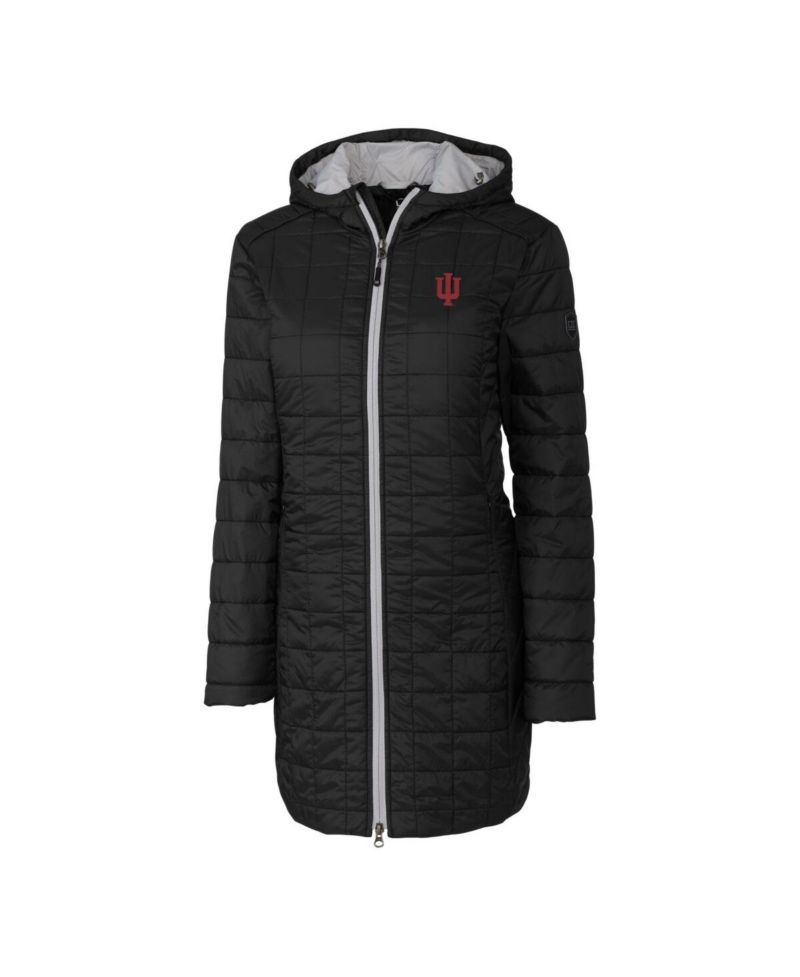 Women's Cutter Buck Black Indiana Hoosiers Rainier PrimaLoft Eco Hooded Long Coat