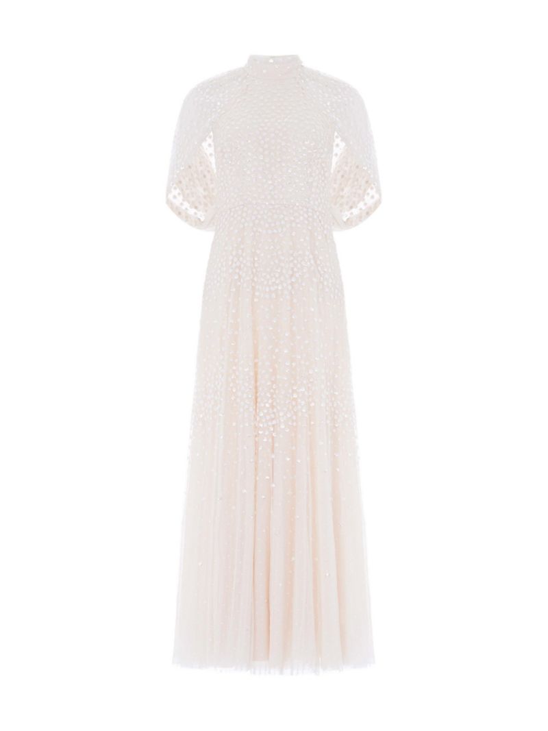 Women's Scallop Sequin Cape Ankle Gown