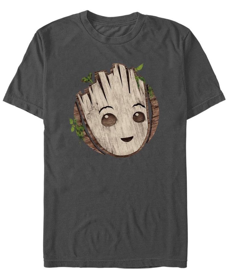 Men's Marvel Film I am Groot Wooden Badge Short Sleeve T-shirt