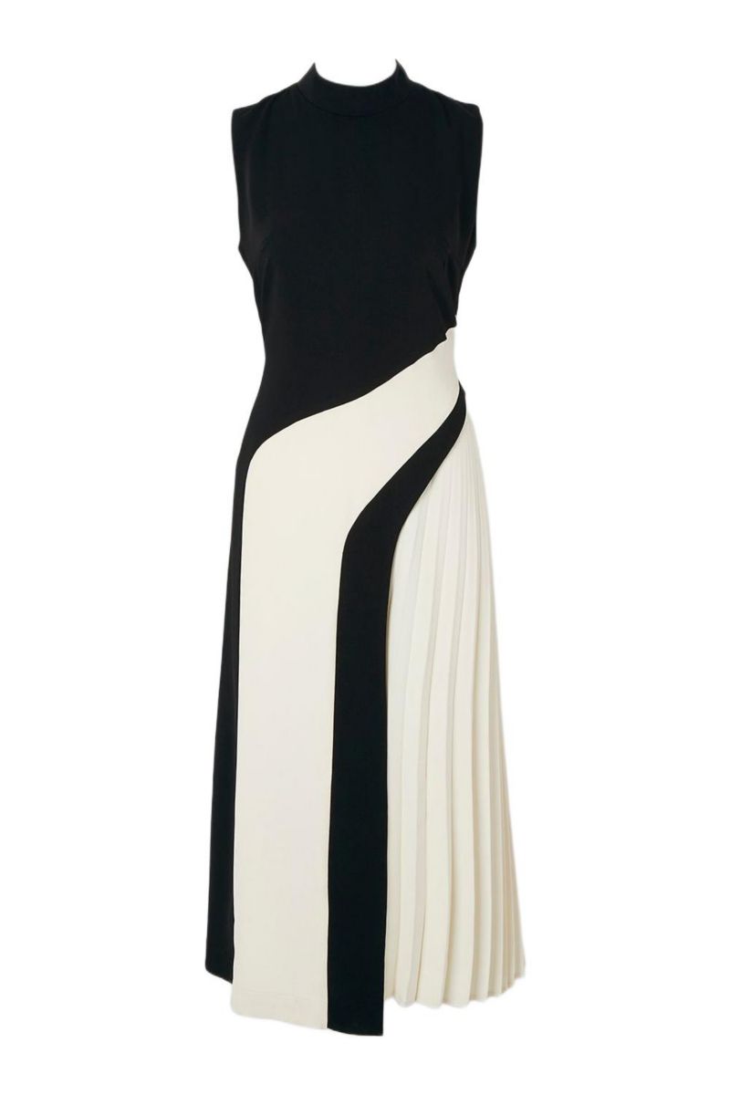 Women's Sculptural High-Neck Pleated Midi Dress