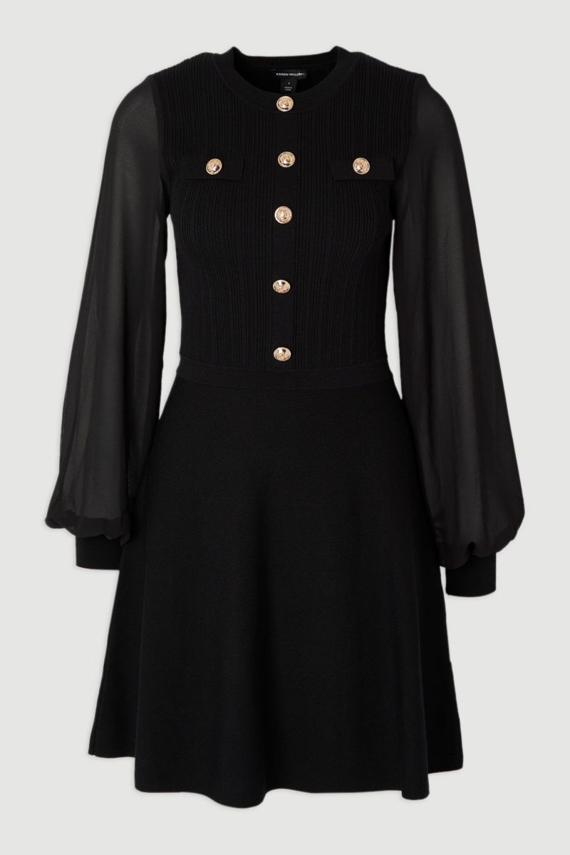 Women's Chiffon Sleeve Military Mini Knit Dress