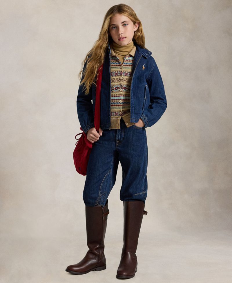 Girls' 7-16 Indigo Mock Neck Denim Jacket