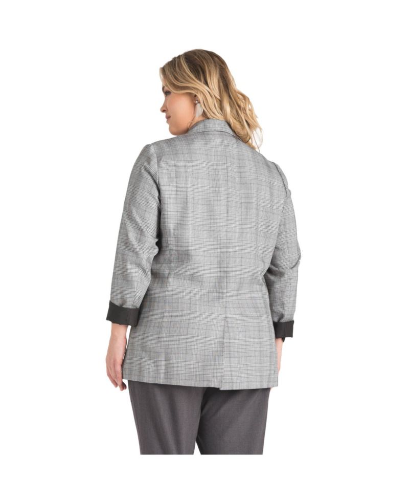 Women's One-Button Oversize Plaid Boyfriend Blazer