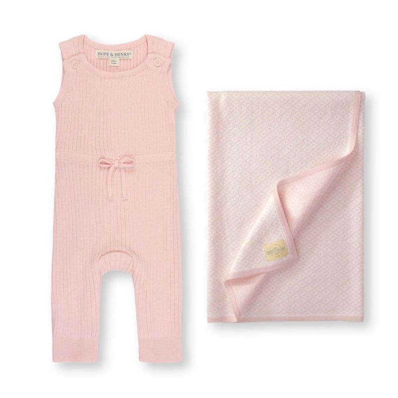 Baby Girls Hope and Henry Cinched Waist Romper and Jacquard Blanket Gift Set