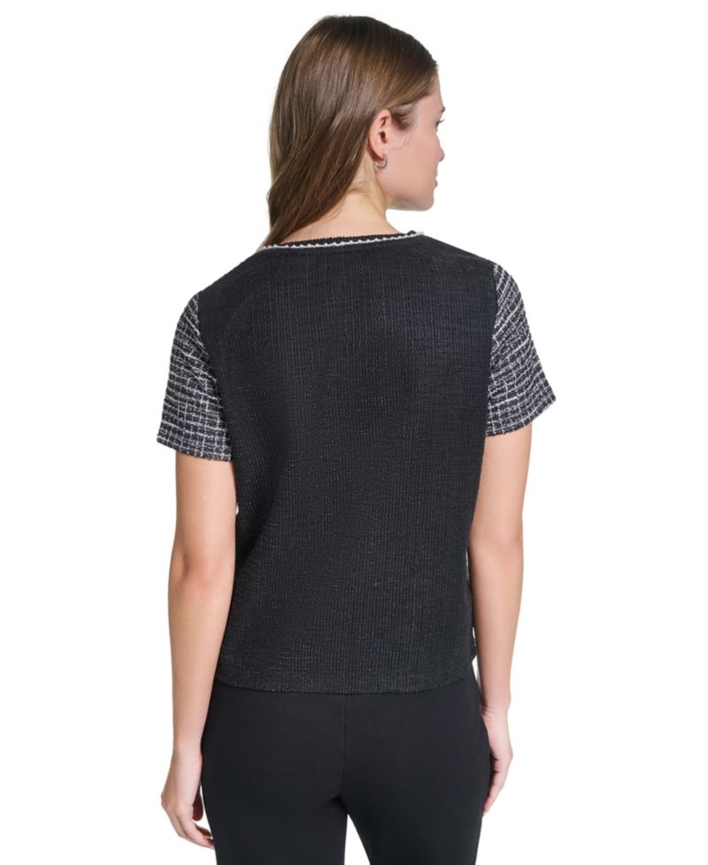 Petite Short-Sleeve Trim Crewneck Blouse