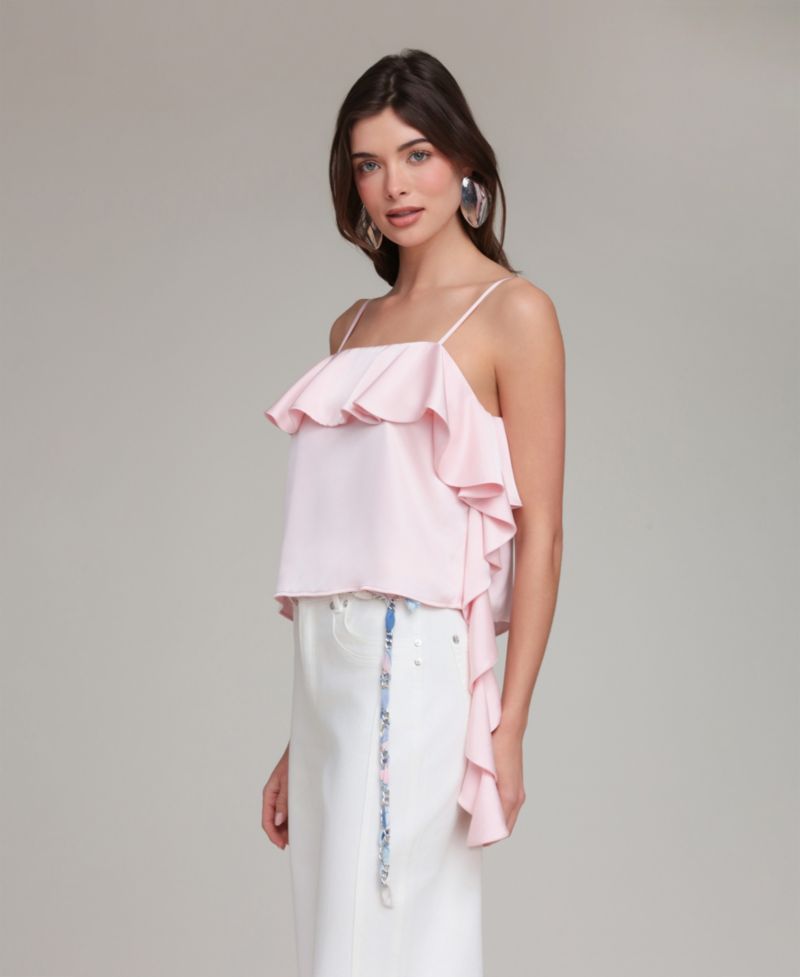 Women's Asymmetric Ruffle Detail Square Neck Top