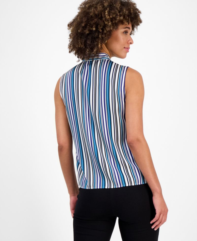 Women's Printed Tie-Neck Sleeveless Blouse