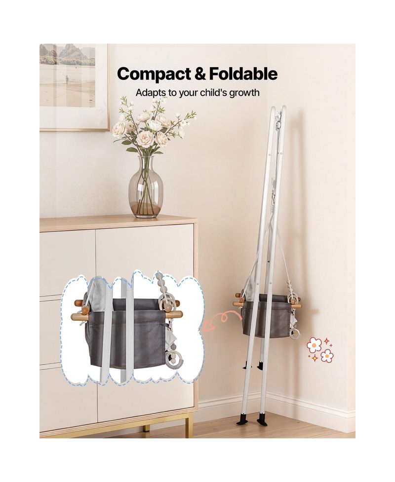 Toddler Swing and Jumper, 2-in-1 Baby Swing Set and Bouncer with Foldable A-Frame Metal Stand, Canvas Seat and 50 lb Capacity