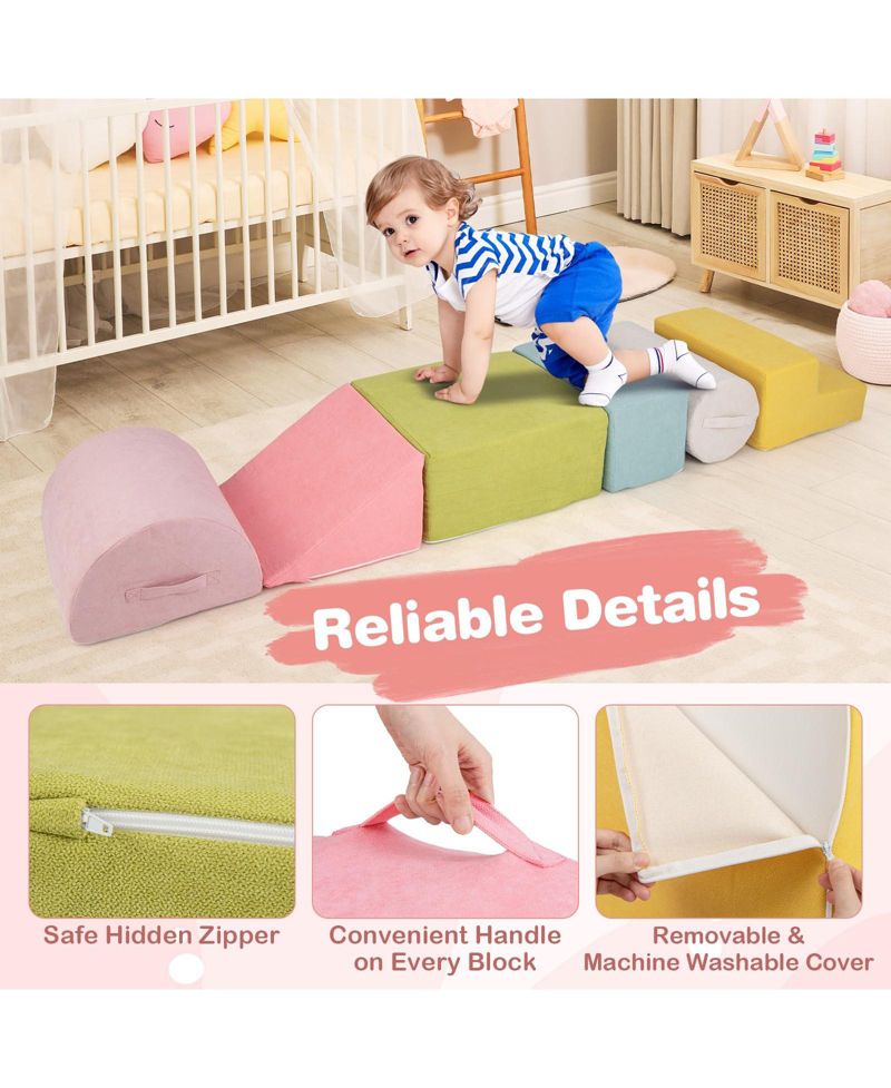 High-Density Foam Stackable Chenille Climbing Blocks, 6-Piece Set