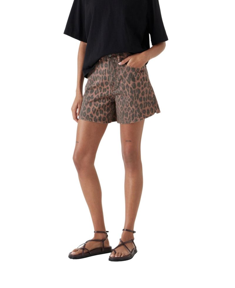 Women's Leopard Print Essential Denim Shorts 'inseam: 3.94'