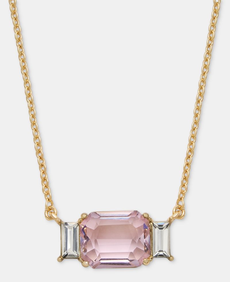Gold-Tone Boxed Blue Stone Pendant Necklace