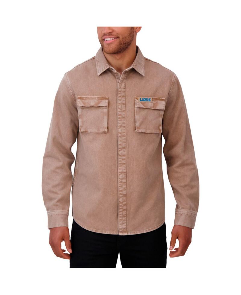 Darius Rucker Collection by Men's Brown Detroit Lions Garment Dyed Long Sleeve Full Snap Shirt