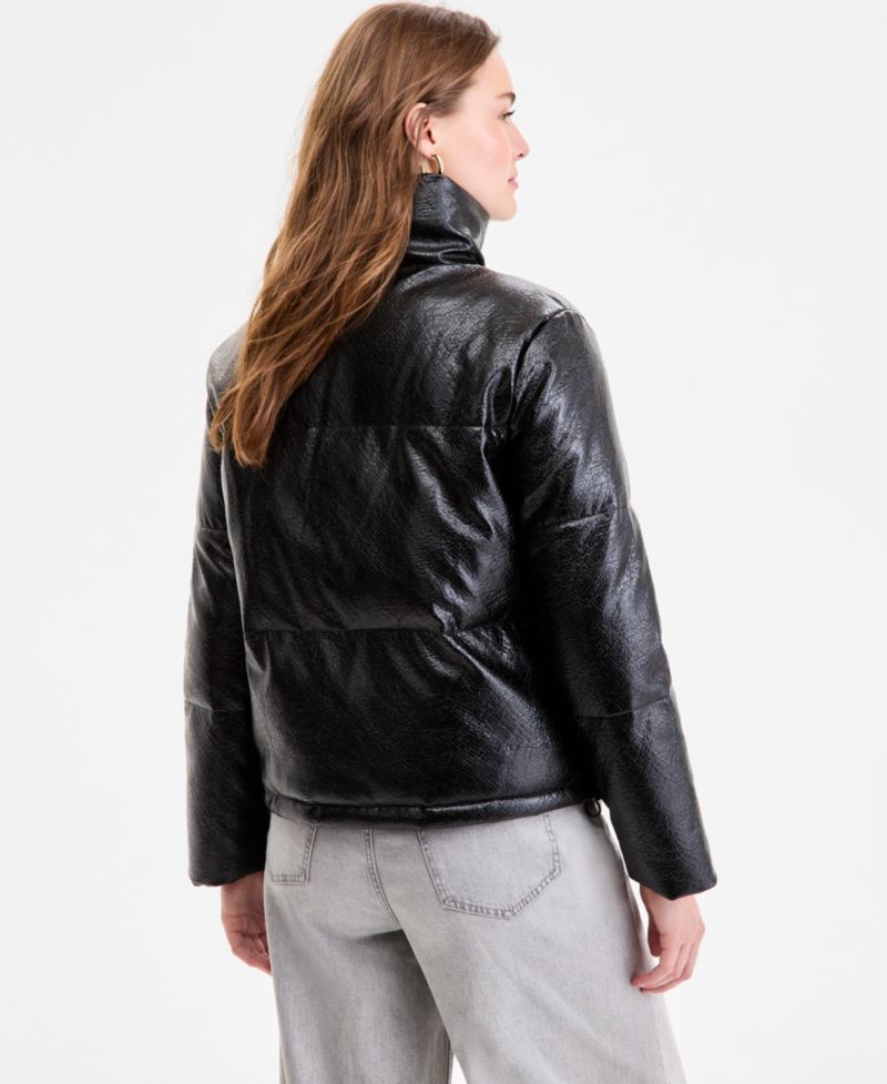 Women's Textured Faux-Leather Puffer Coat