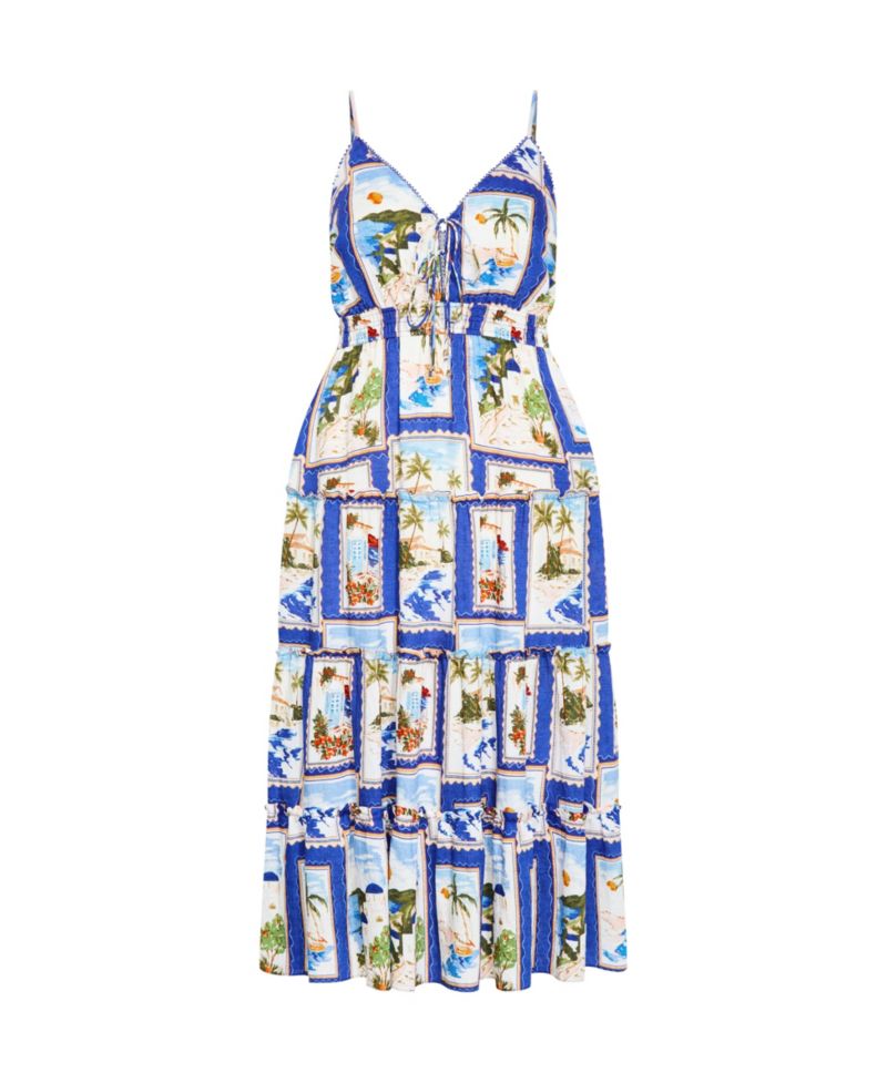 Plus Size Aiza Postcard Print Maxi Dress