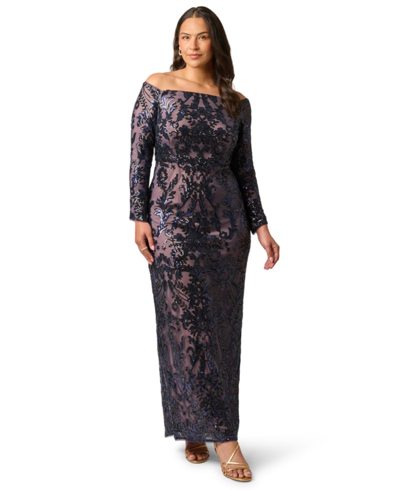 Plus Size Sequin Off-the-Shoulder Gown