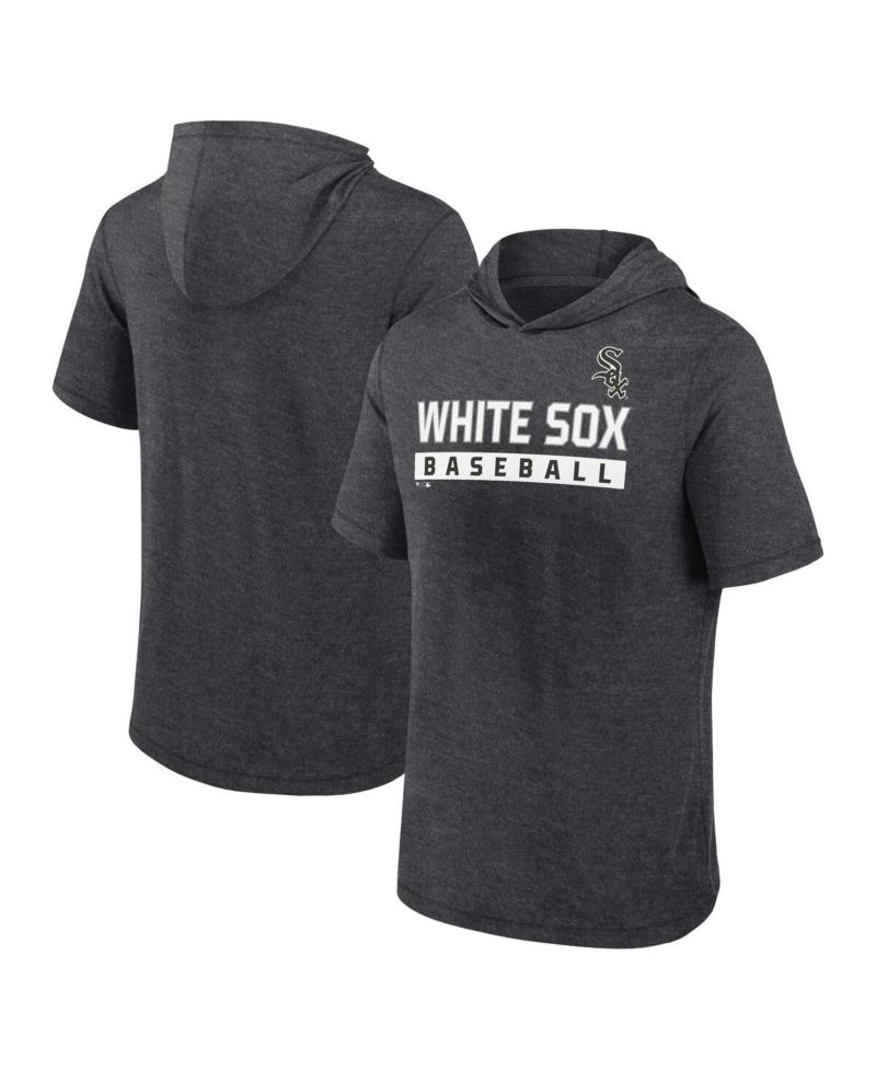 Men's Heather Charcoal Chicago White Sox Push Short Sleeve Pullover Hoodie