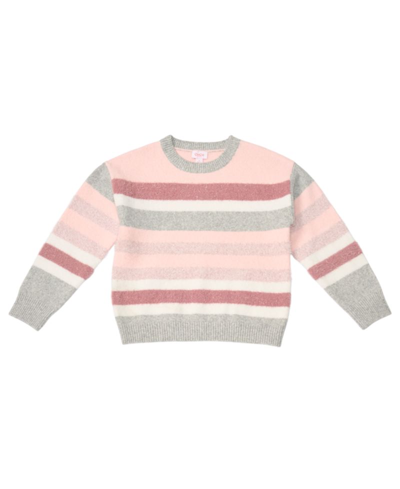 Girls' 7-16 Long-Sleeve Striped Crewneck Sweater