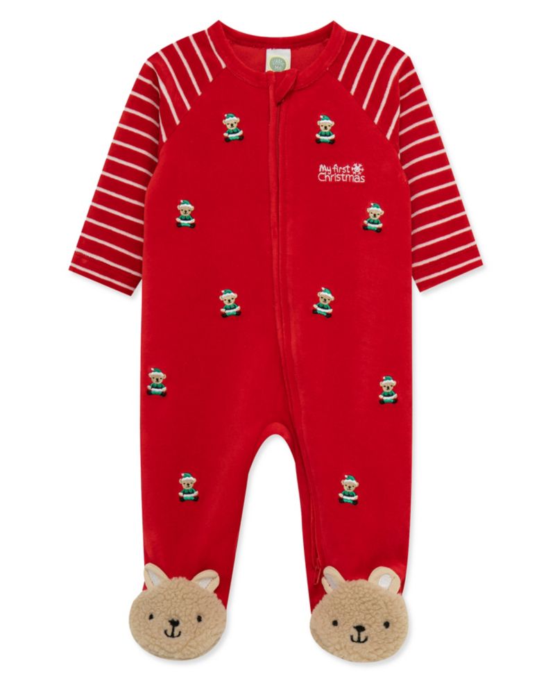 Baby Boys' Santa Bear My First Christmas Footed Coveralls