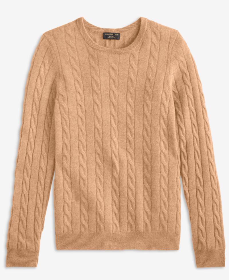 Petite Cable-Knit Crewneck 100% Cashmere Sweater