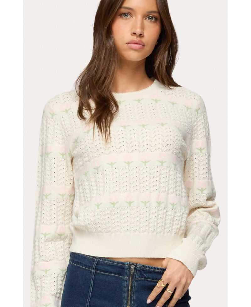 Womens Emerie Flower Textured Knit Sweater