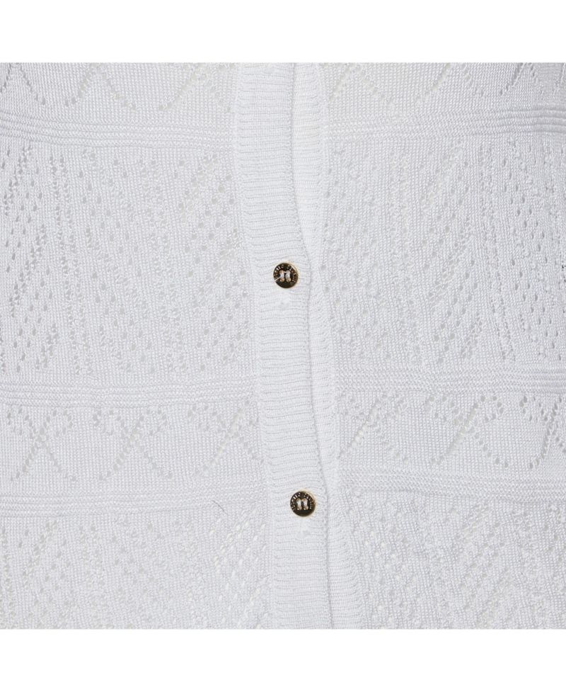 Women's Perforated Knit and Printed Silk Sleeve Cardigan
