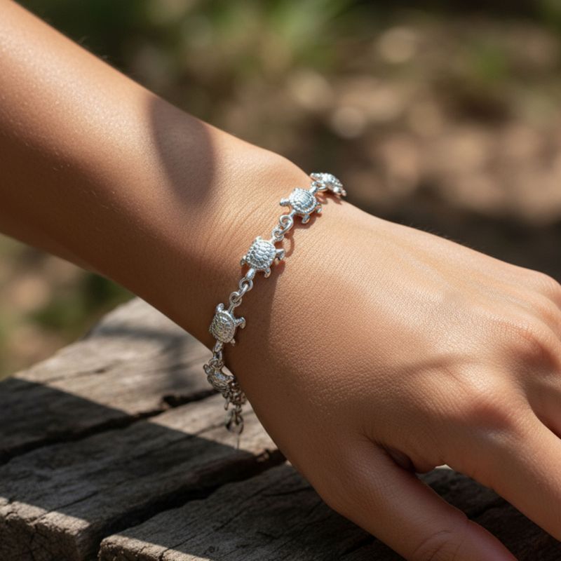 Nautical Turtle Charm Bracelet .925 Sterling Silver Vacation Keepsake 7.5"