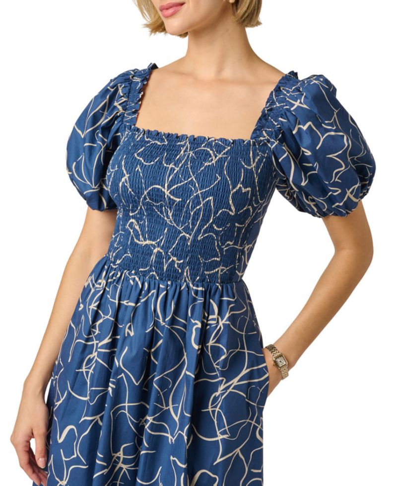 Women's Printed Smocked Midi Dress