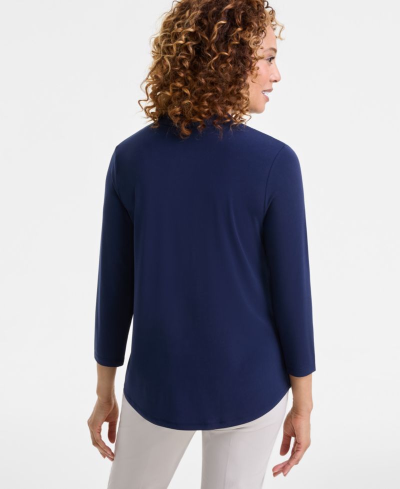 Plus Size Solid V-Neck 3/4-Sleeve Top