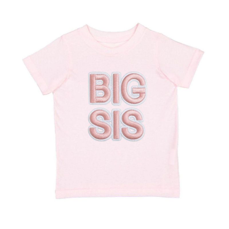 Little Girls Big Sis Embroidered Patch Short Sleeve T-Shirt
