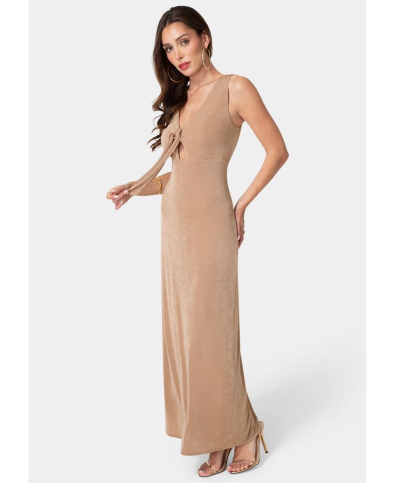 Women's V-Neck Cutout Tie Maxi Dress