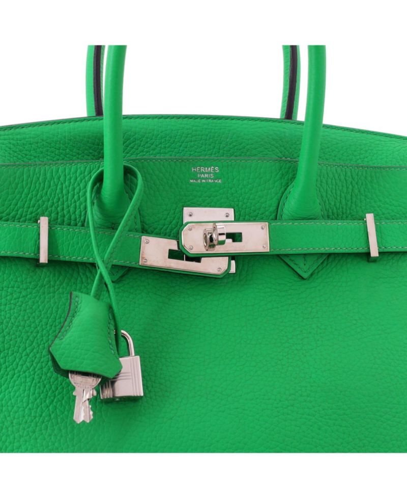 Pre-Owned Hermes Birkin 30 Handbag Green Clemence with Palladium Hardware