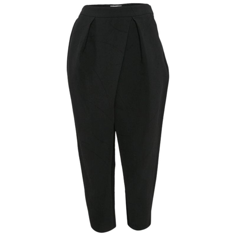Women's Black Textured Crepe Pleats Detail Trousers