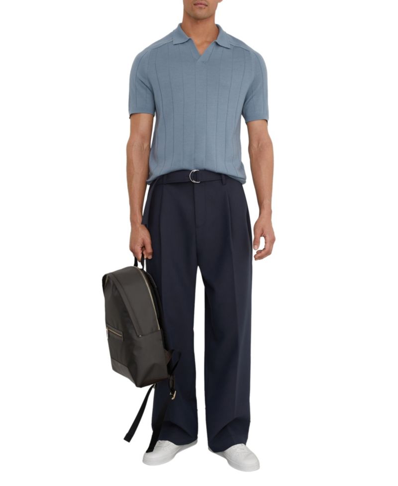 Men's Chelmsford Open Collar Wide Rib Merino Wool Jumper Polo Shirt