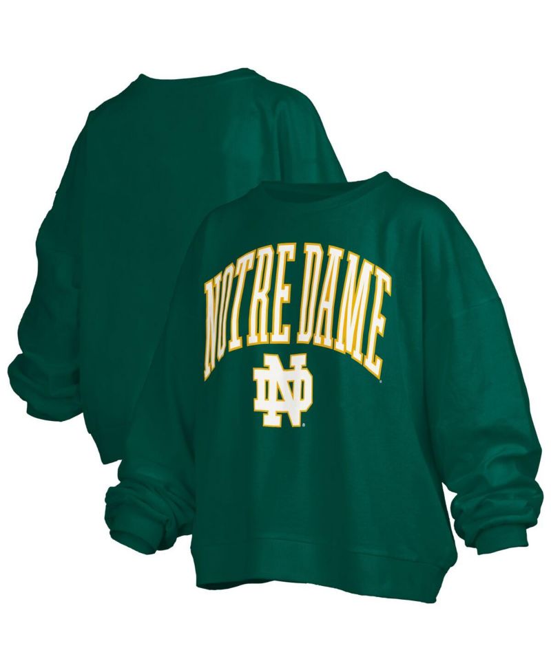 Women's Green Notre Dame Fighting Irish Janise Arch Over Logo Waist Length Oversized Pullover Sweatshirt