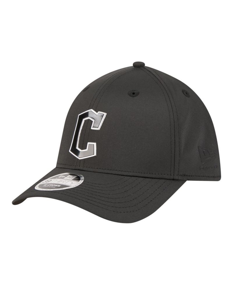 Men's Black Cleveland Guardians Metallic 39THIRTY M-Crown Flex Hat
