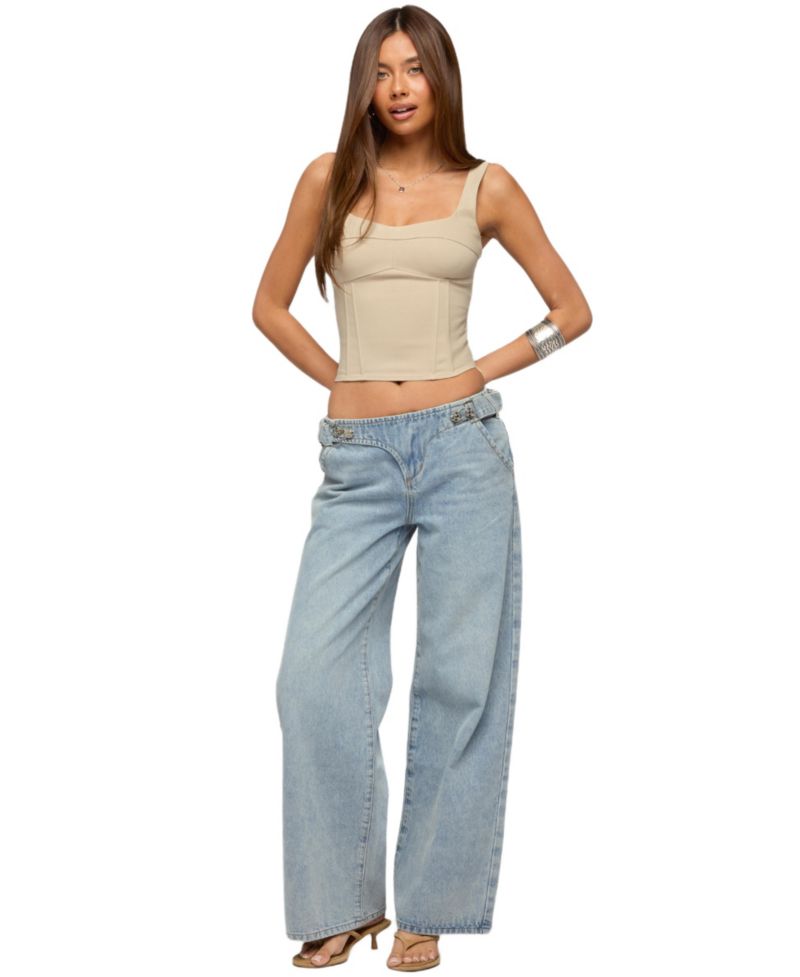 Women's Buckled Low Rise Baggy Jeans