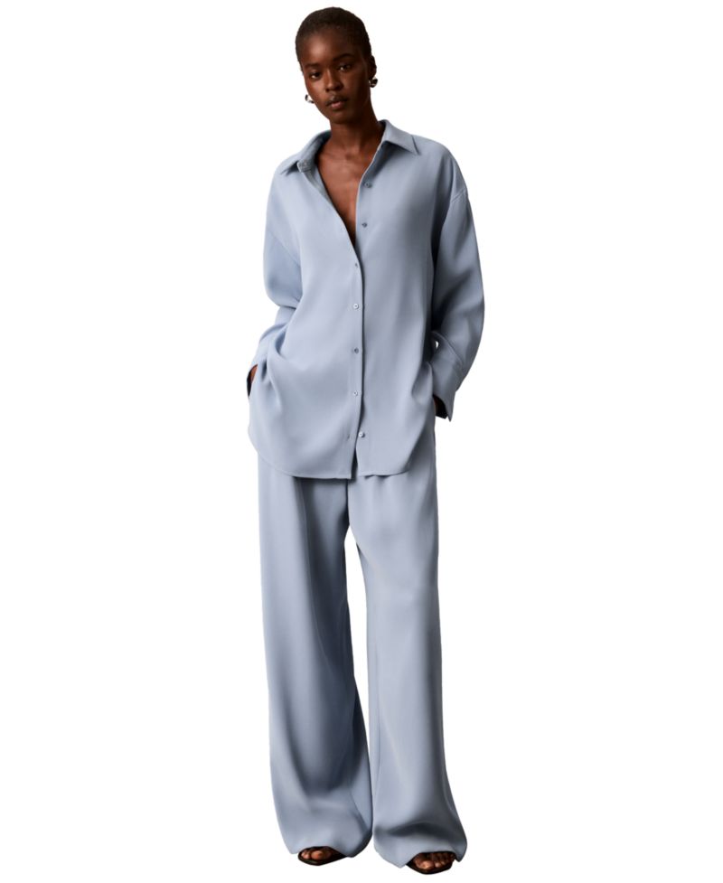 Women's Collared Neck Long-Sleeve Button-Up Top