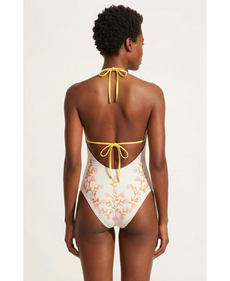 Women's Yellow Bloom Reversible One Piece Swimsuit